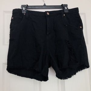 Black Distressed Denim Shorts.